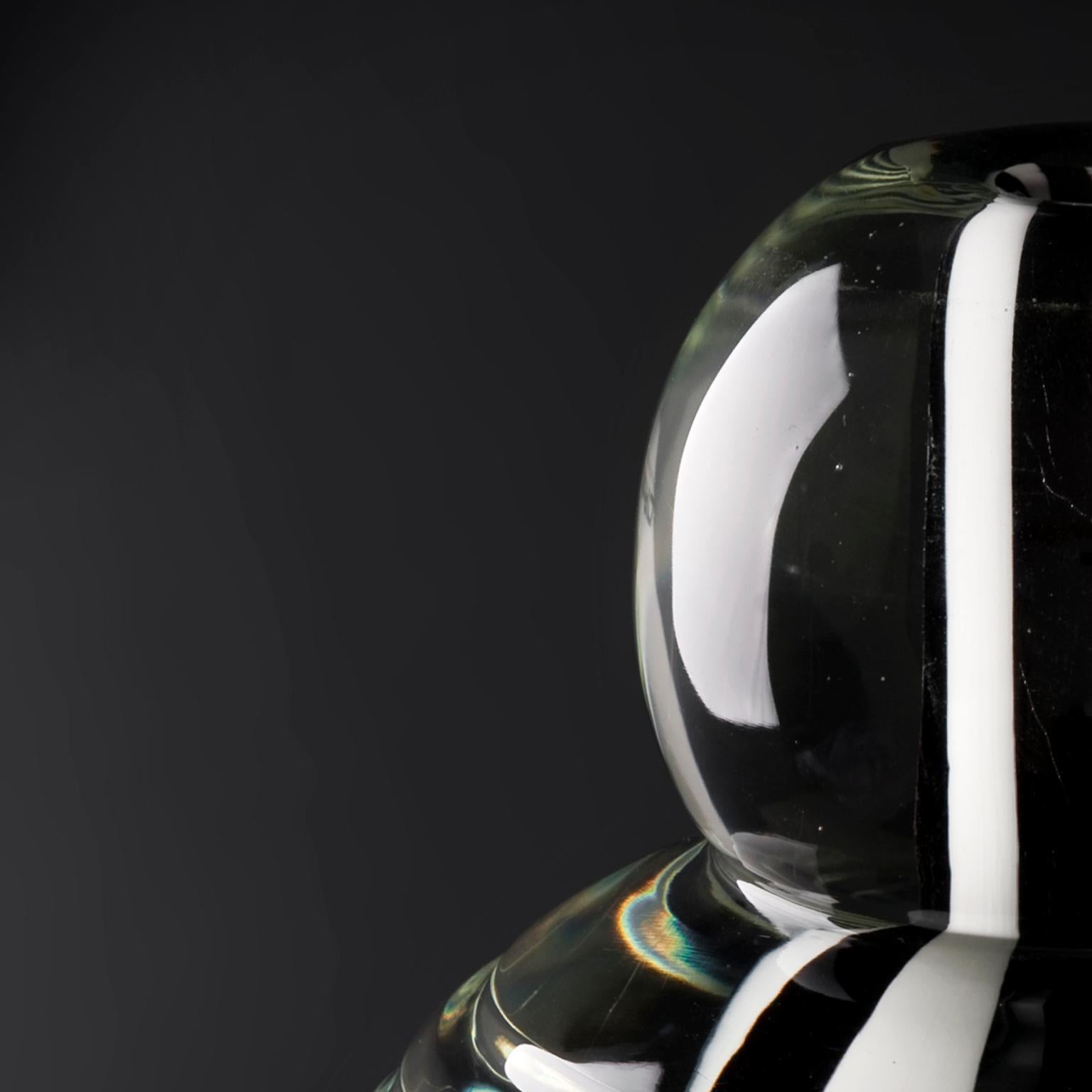 Black white crystal with Balls. Hand blown and engraved Murano glass. Made in Murano/Venice.