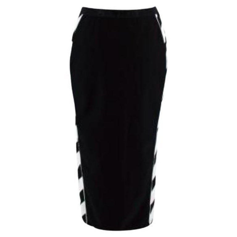 Black and White Diagonal Side Stripe Jersey Midi Skirt For Sale at 1stDibs
