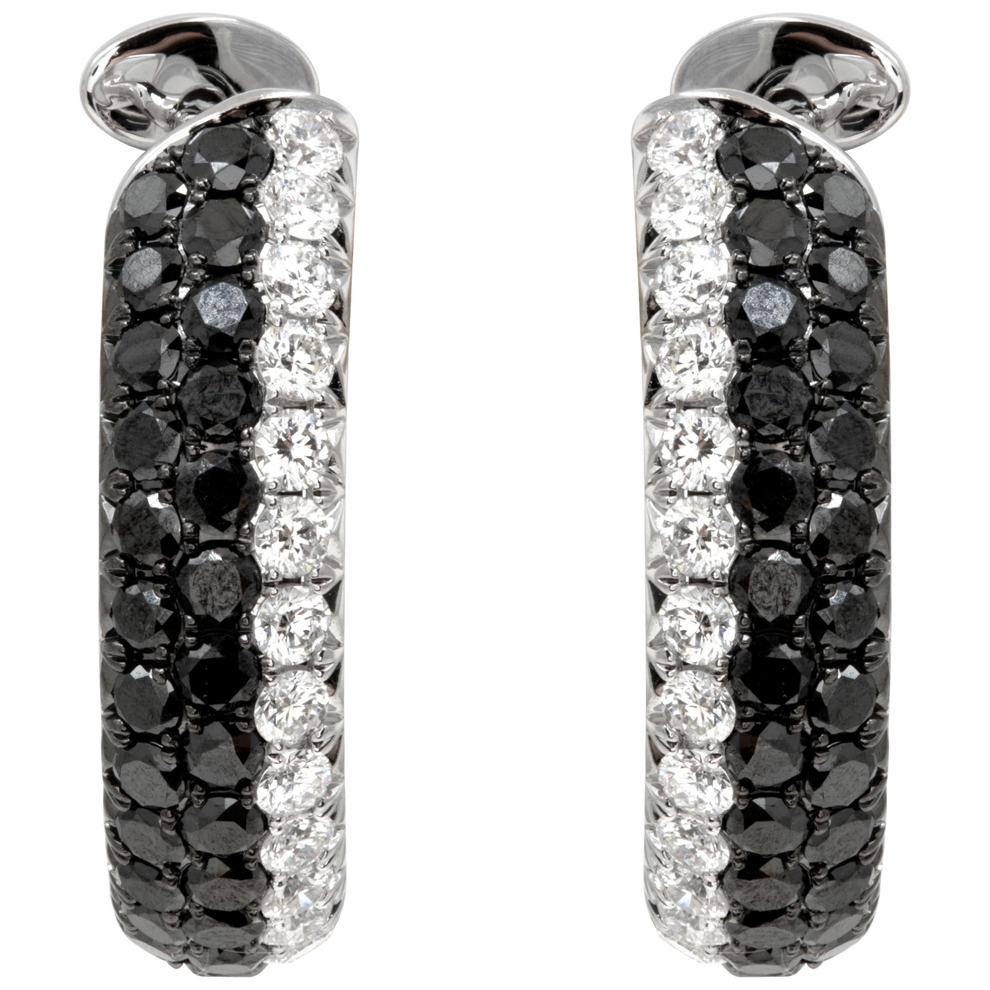 Black & white diamond 18k white gold hoop earrings For Sale