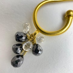 Black and White Diamond Briolette "S" Hook Earrings 22 Karat Gold A2 by Arunashi
