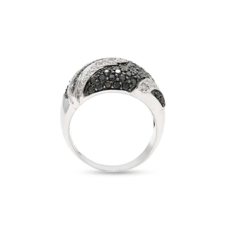 For Sale:  Black White Diamond Cocktail Band Ring Mom Gift in 18k Solid White Gold 3