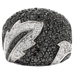 Bague pour mère cadeau cocktail en or blanc massif 18 carats avec diamants noirs et blancs