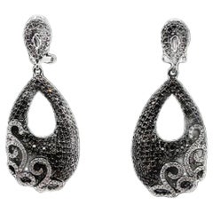 Black & White Diamond Double-Pear 18k Gold Drop Earrings