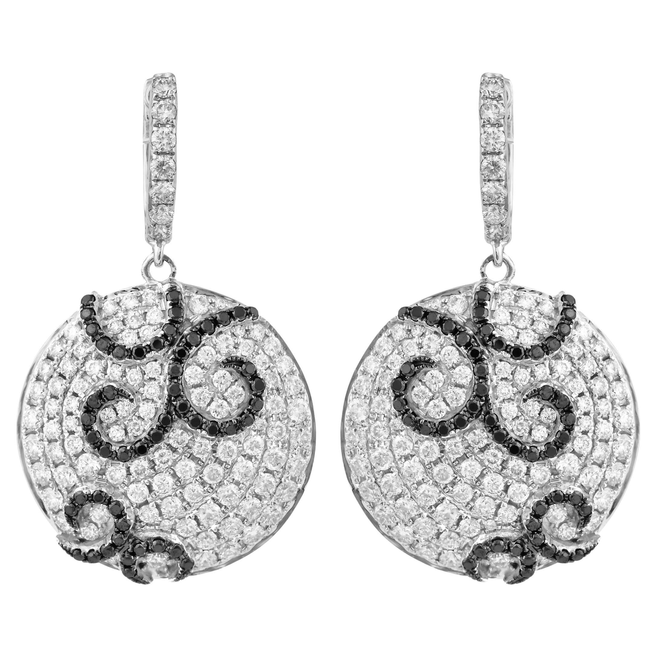 Black & White Diamond Earring in 14 Karat White Gold For Sale