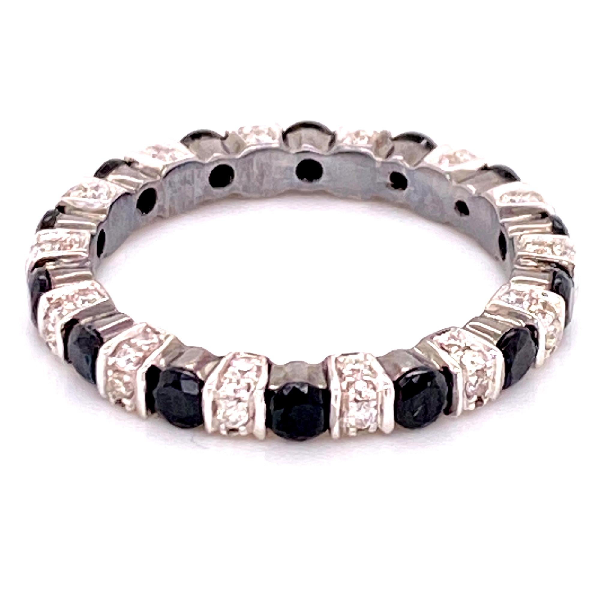 Black and White Diamond Eternity Band Ring 14 Karat White Gold For Sale ...