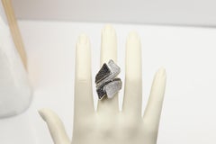 Black White Diamond Flower Ring 14K White Gold Natural Diamonds