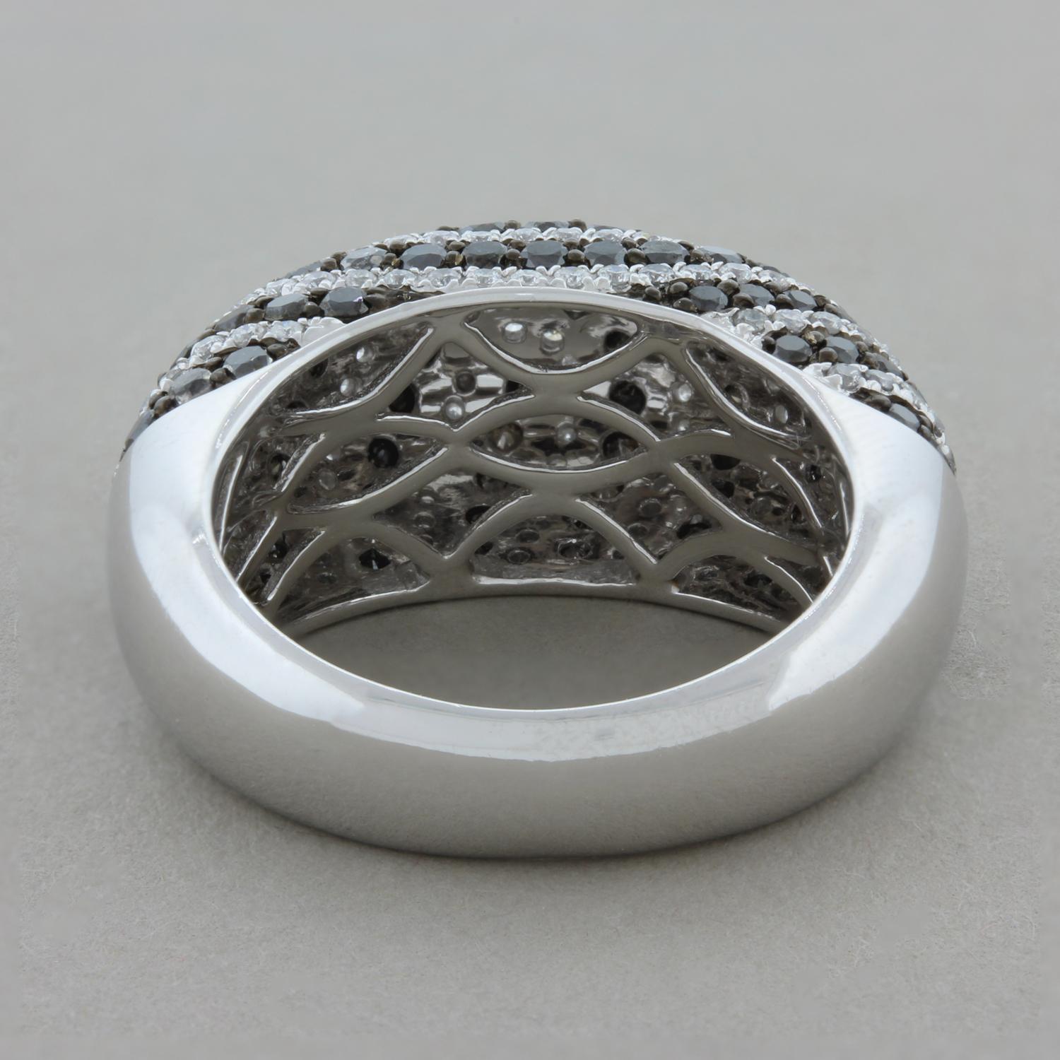 Women's Black and White Diamond Gold Dome Swirl Ring