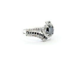 Black & White Diamond Halo Ring in 14k White Gold