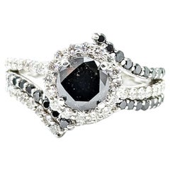 Black & White Diamond Halo Ring in 14k White Gold