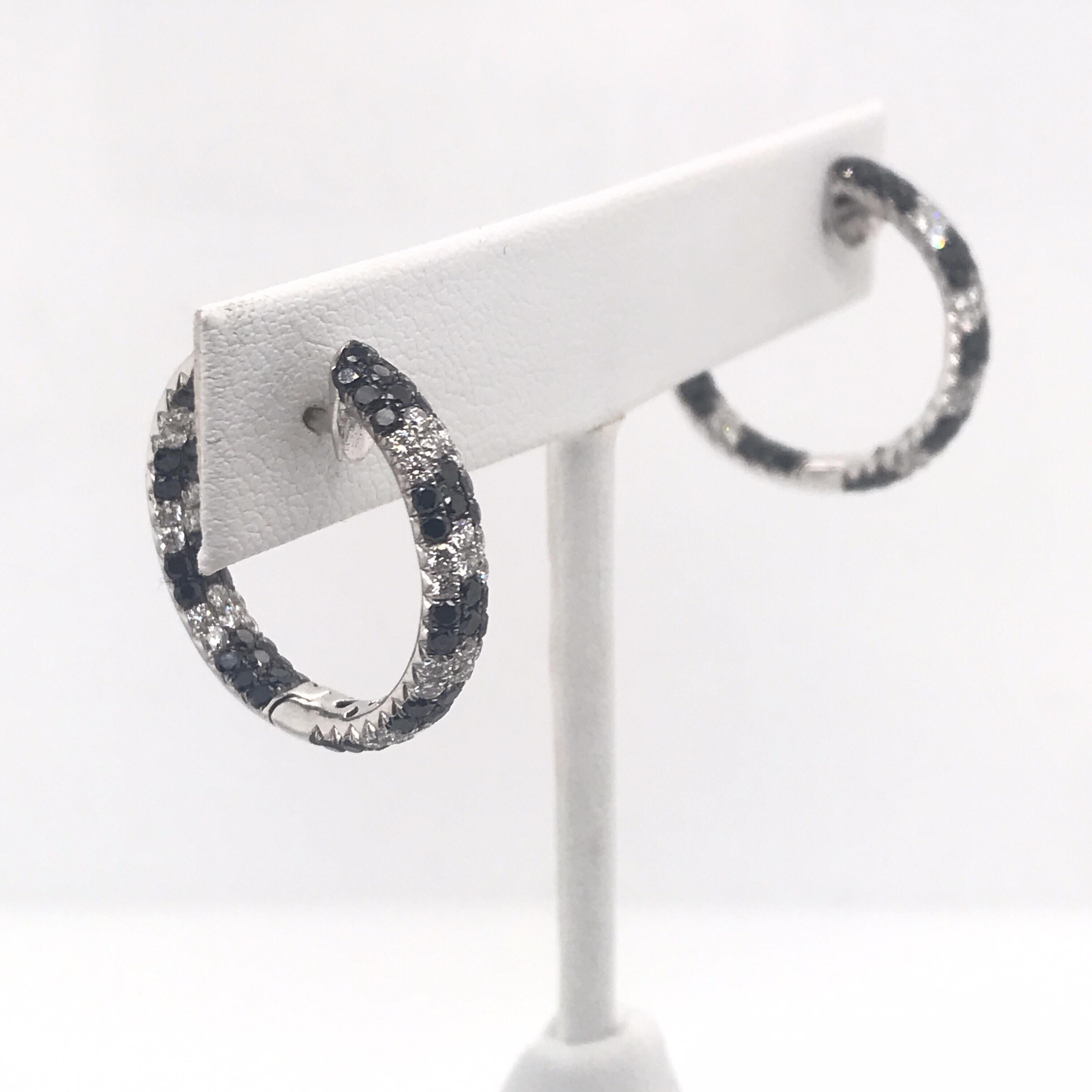 Black and White Diamond Hoop Earrings 4.30 Carat 18 Karat White Gold In New Condition For Sale In New York, NY