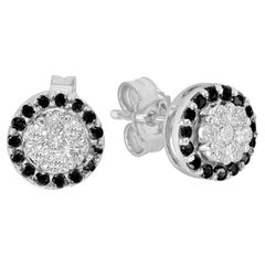 Black & White Diamond Minimal Stud Earrings Made In 18k White Gold