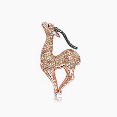 Black White Diamond Pave & Antelope Deer 18K Rose Gold Statement Animal Ring