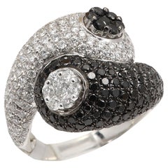Black White Diamond Ring 18 Karat Gold Natural Diamonds