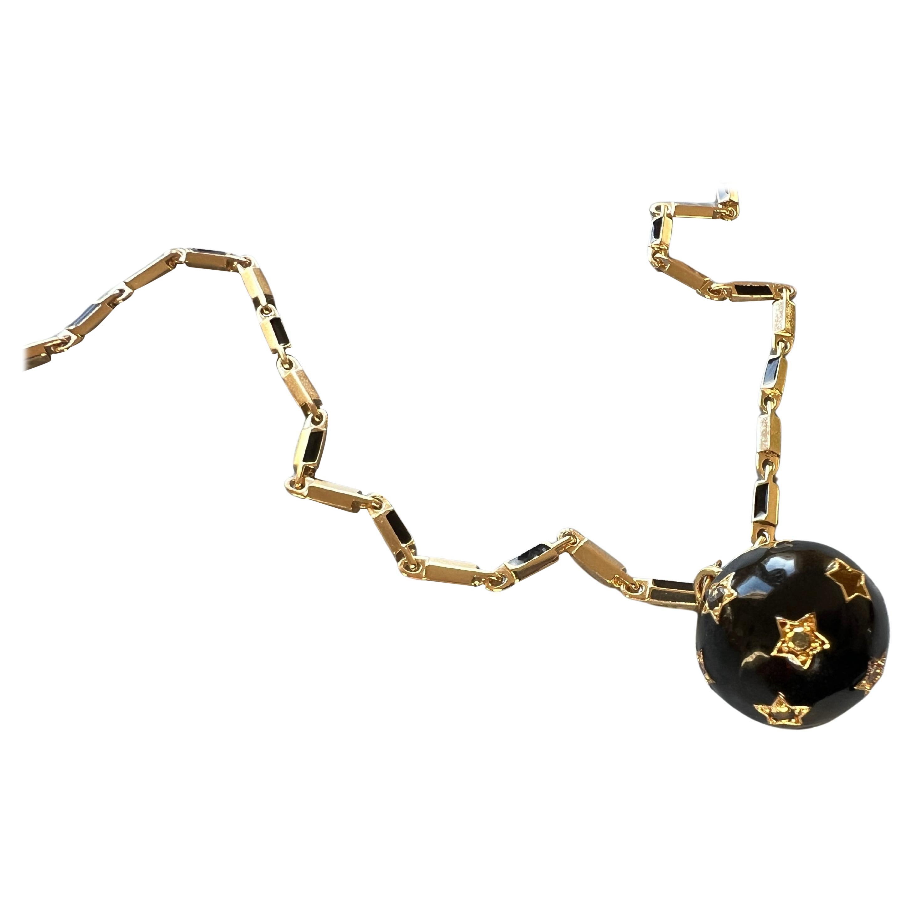 Star Sphere Necklace Midnight Blue Enamel Diamond Gold Plated J Dauphin