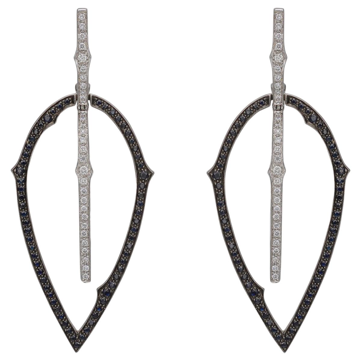 Black and White Diamond 'Thorn' Drop Earrings