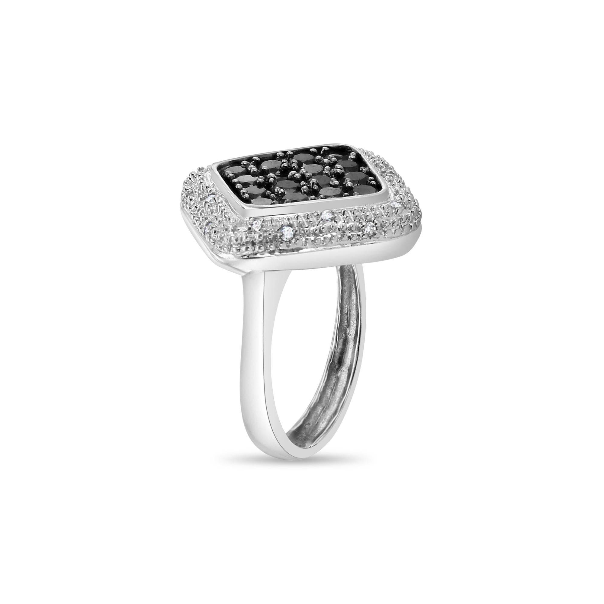 Schwarzer & Weißer Diamant Vintage-Cocktailring 14k Weißgold (Rundschliff) im Angebot