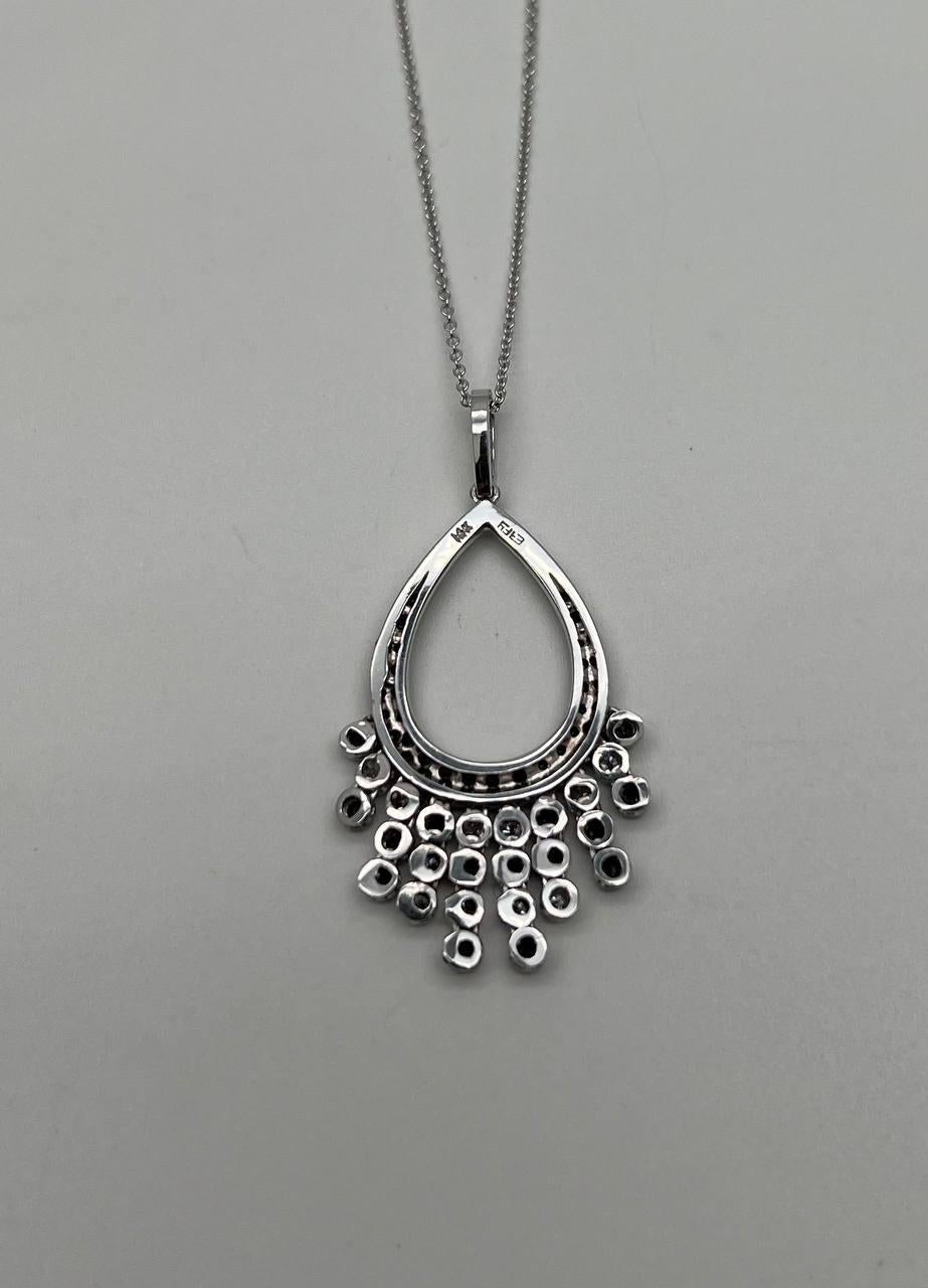 Mixed Cut Black & White Diamonds Pave 14K White Gold Chandelier Tassel Pendant Necklace For Sale