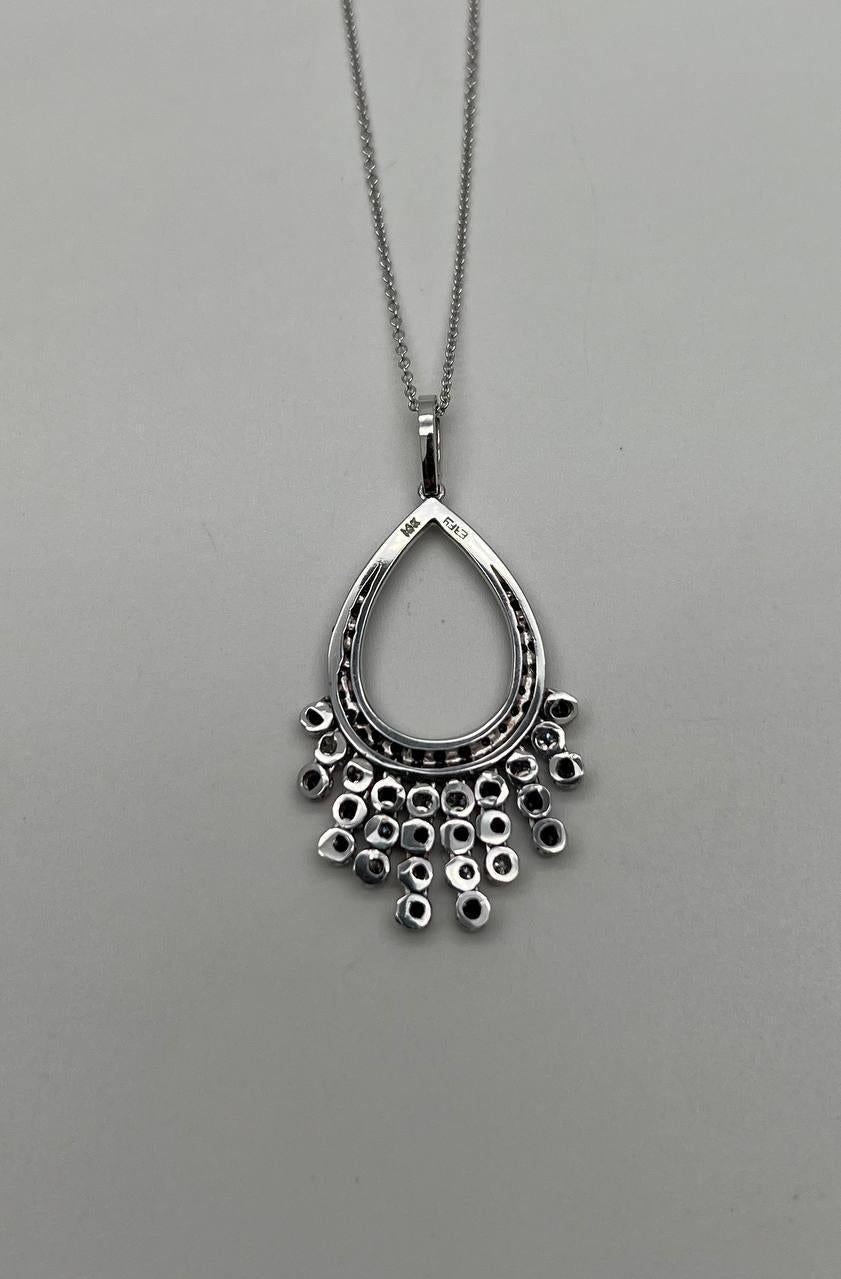 Black & White Diamonds Pave 14K White Gold Chandelier Tassel Pendant Necklace In New Condition For Sale In Oakton, VA