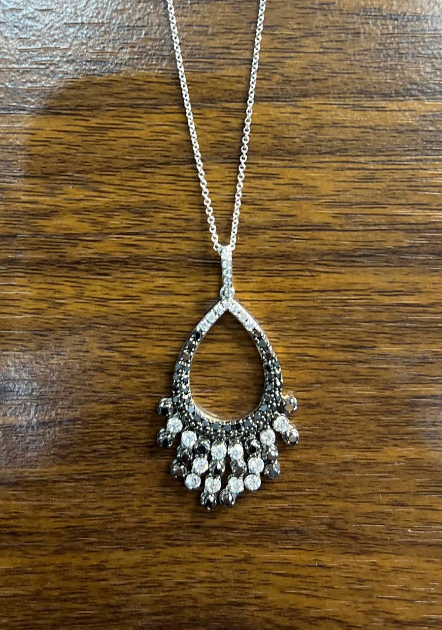 Black & White Diamonds Pave 14K White Gold Chandelier Tassel Pendant Necklace For Sale 1