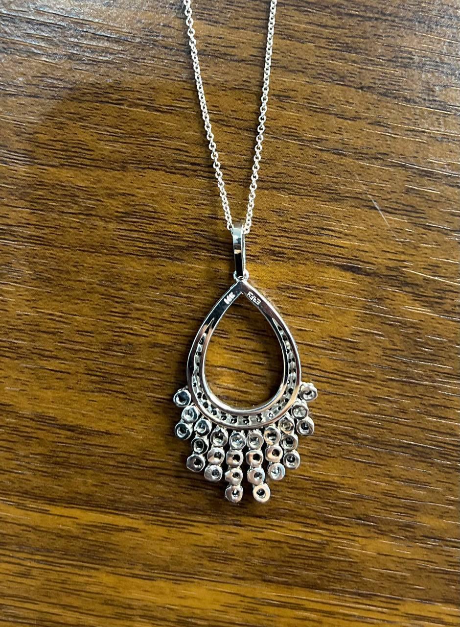 Black & White Diamonds Pave 14K White Gold Chandelier Tassel Pendant Necklace For Sale 2
