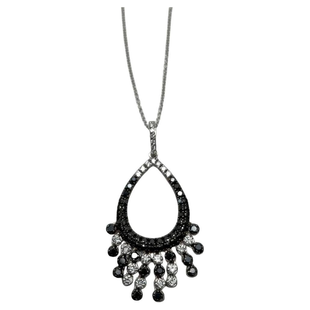 Black & White Diamonds Pave 14K White Gold Chandelier Tassel Pendant Necklace For Sale