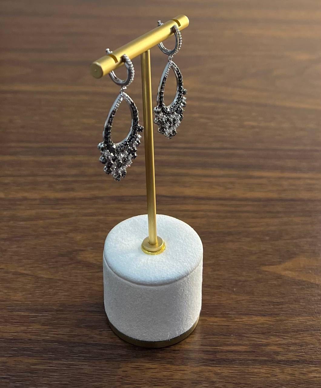 Black & White Diamonds Pave Set 14K White Gold Chandelier Tassel Dangle Earrings For Sale 8