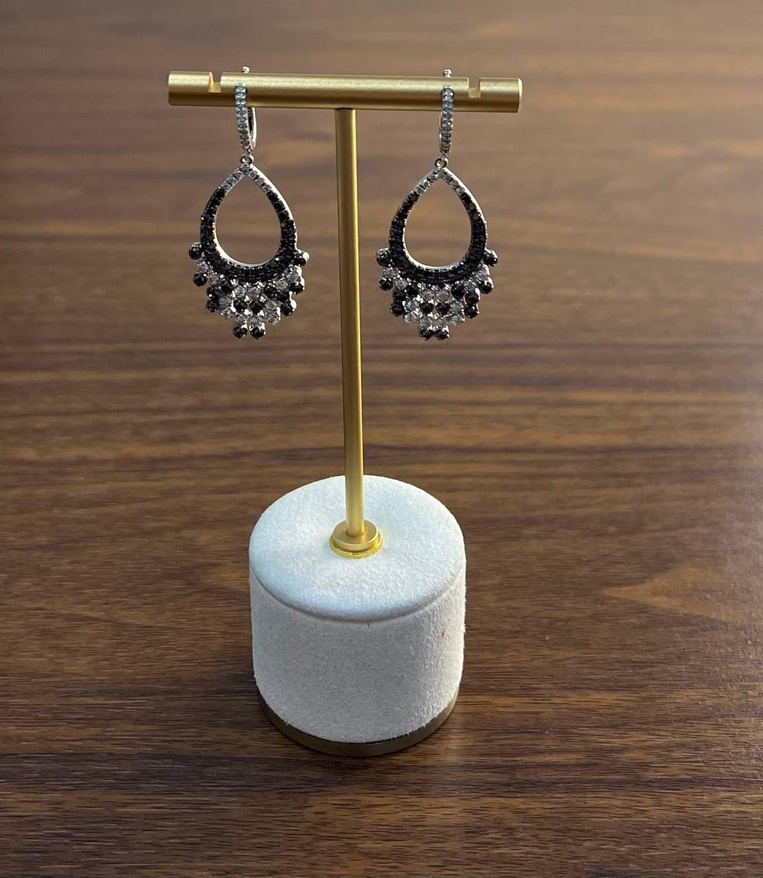 Black & White Diamonds Pave Set 14K White Gold Chandelier Tassel Dangle Earrings For Sale 1