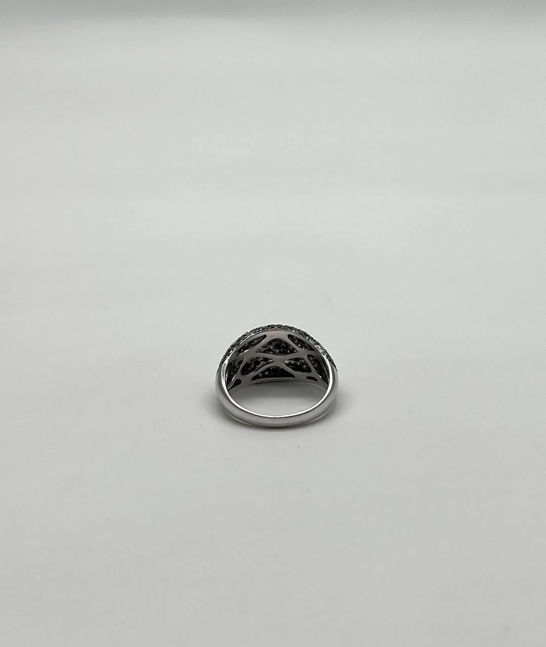 Modern Black White Diamonds Pave Set 14K White Gold Statement Cocktail Unique Ring For Sale
