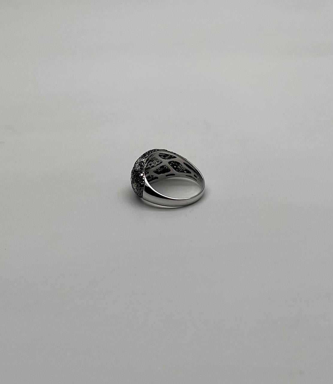 Mixed Cut Black White Diamonds Pave Set 14K White Gold Statement Cocktail Unique Ring For Sale