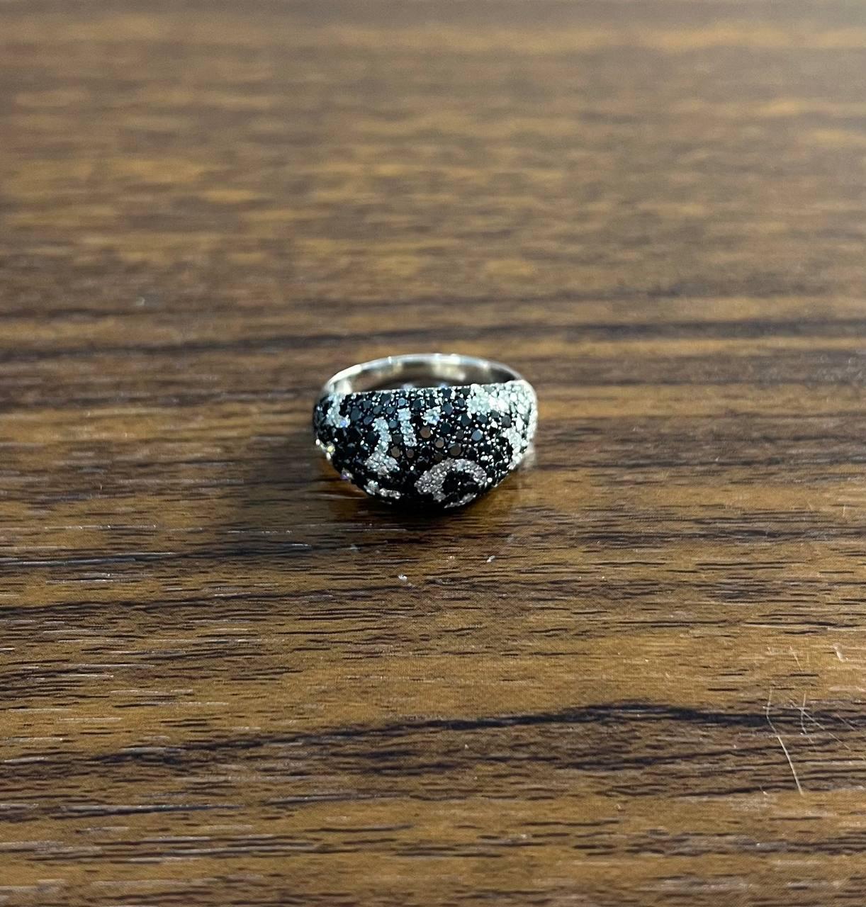 Black White Diamonds Pave Set 14K White Gold Statement Cocktail Unique Ring In New Condition For Sale In Oakton, VA