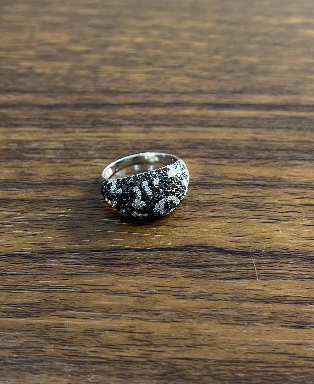 Women's Black White Diamonds Pave Set 14K White Gold Statement Cocktail Unique Ring For Sale