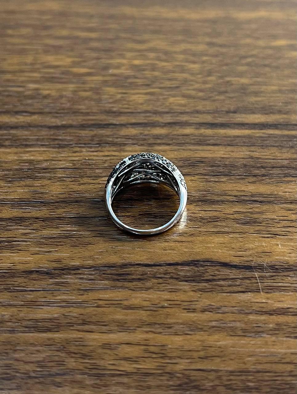 Black White Diamonds Pave Set 14K White Gold Statement Cocktail Unique Ring For Sale 2