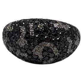 Black White Diamonds Pave Set 14K White Gold Statement Cocktail Unique Ring For Sale