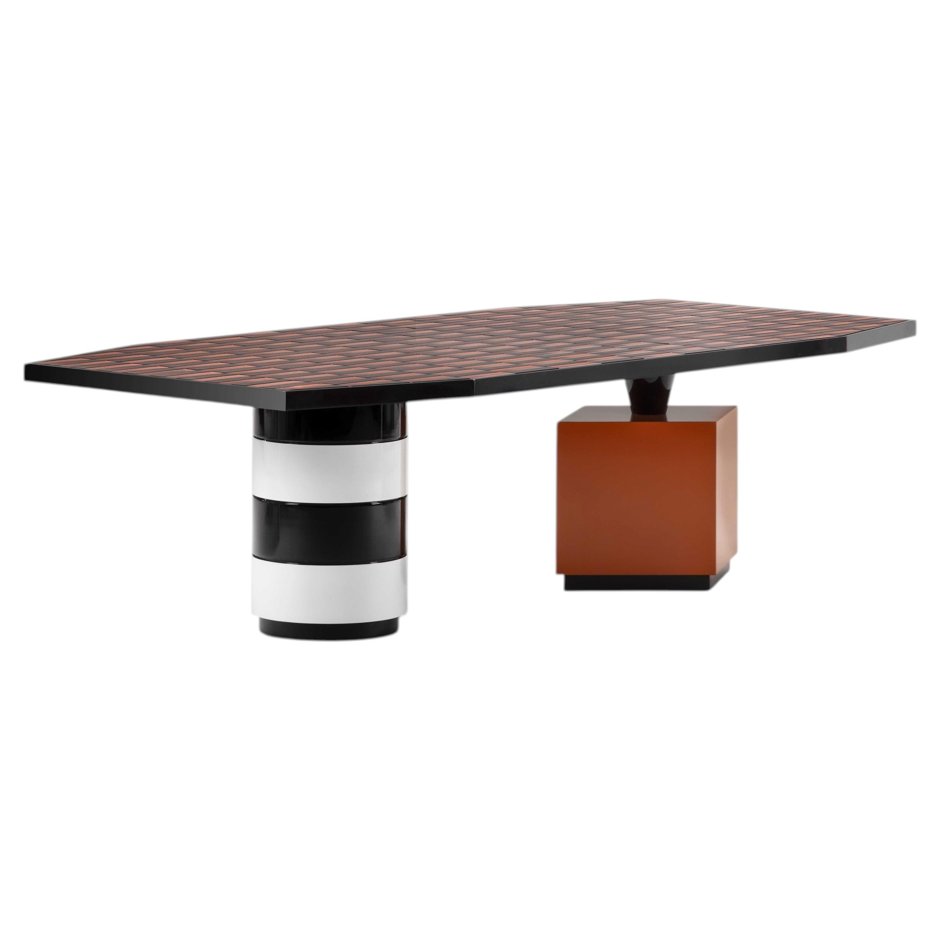 Black & White Dining Table with Orange Base - ALBERTO by Maria Vittoria Paggini For Sale