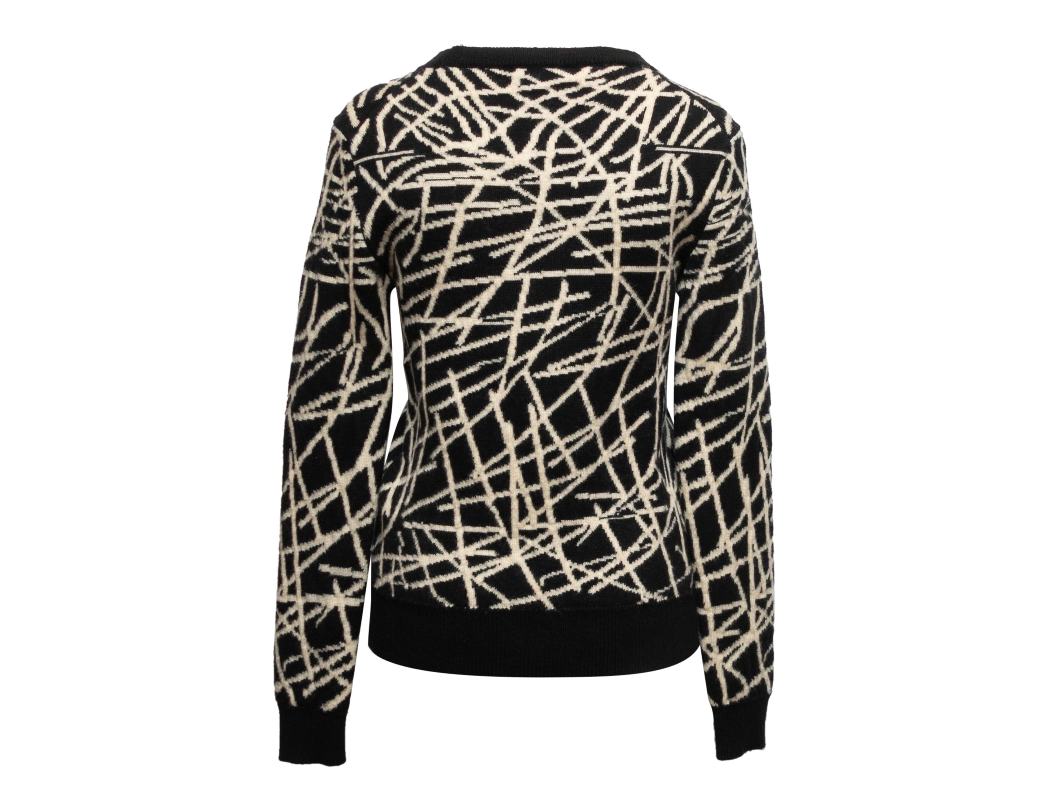 Schwarz-weißer Pullover mit Intarsienmuster aus Wolle von Dior Homme. Rundhalsausschnitt. 34