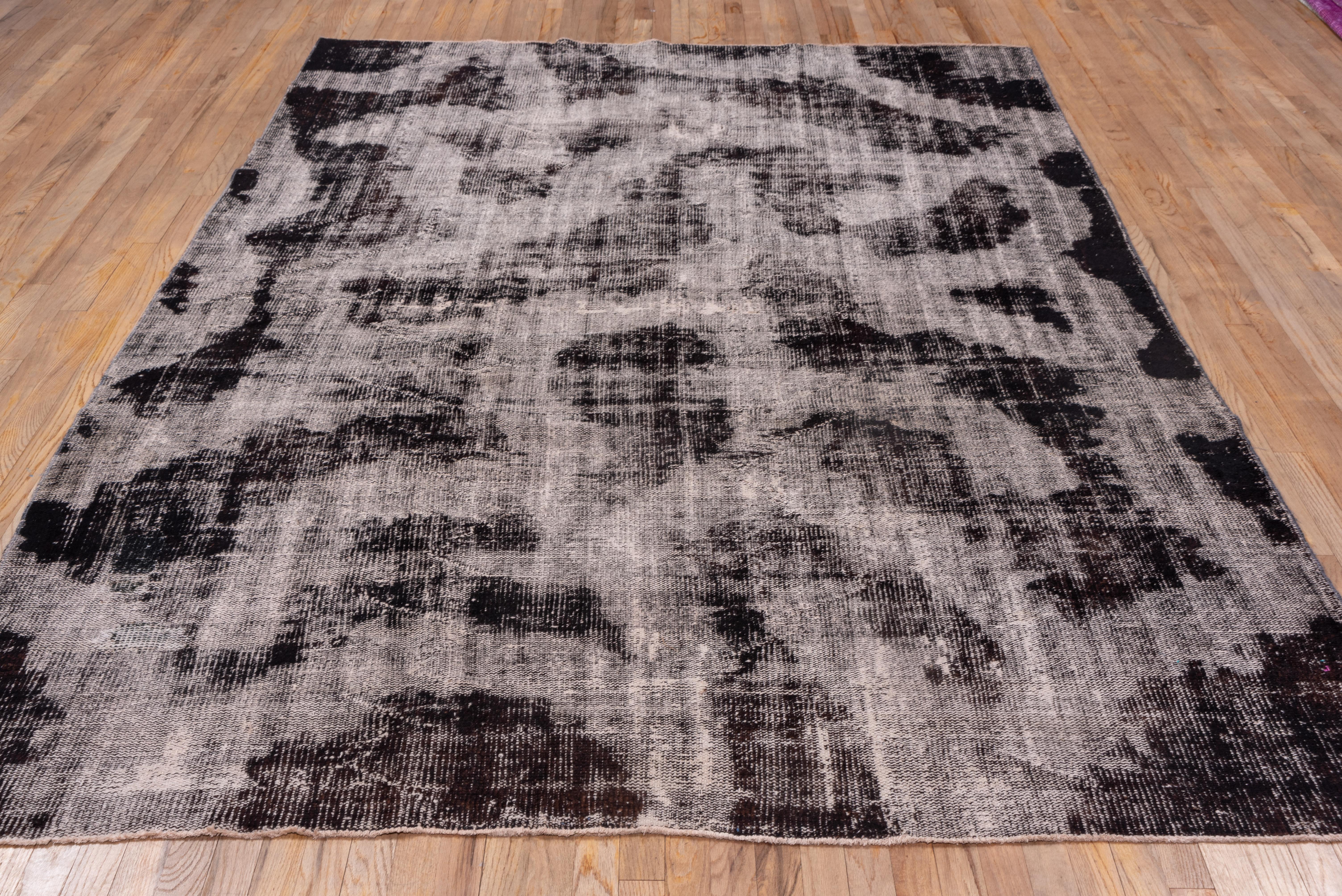Turkish Black and White Distressed Overdyed Carpet