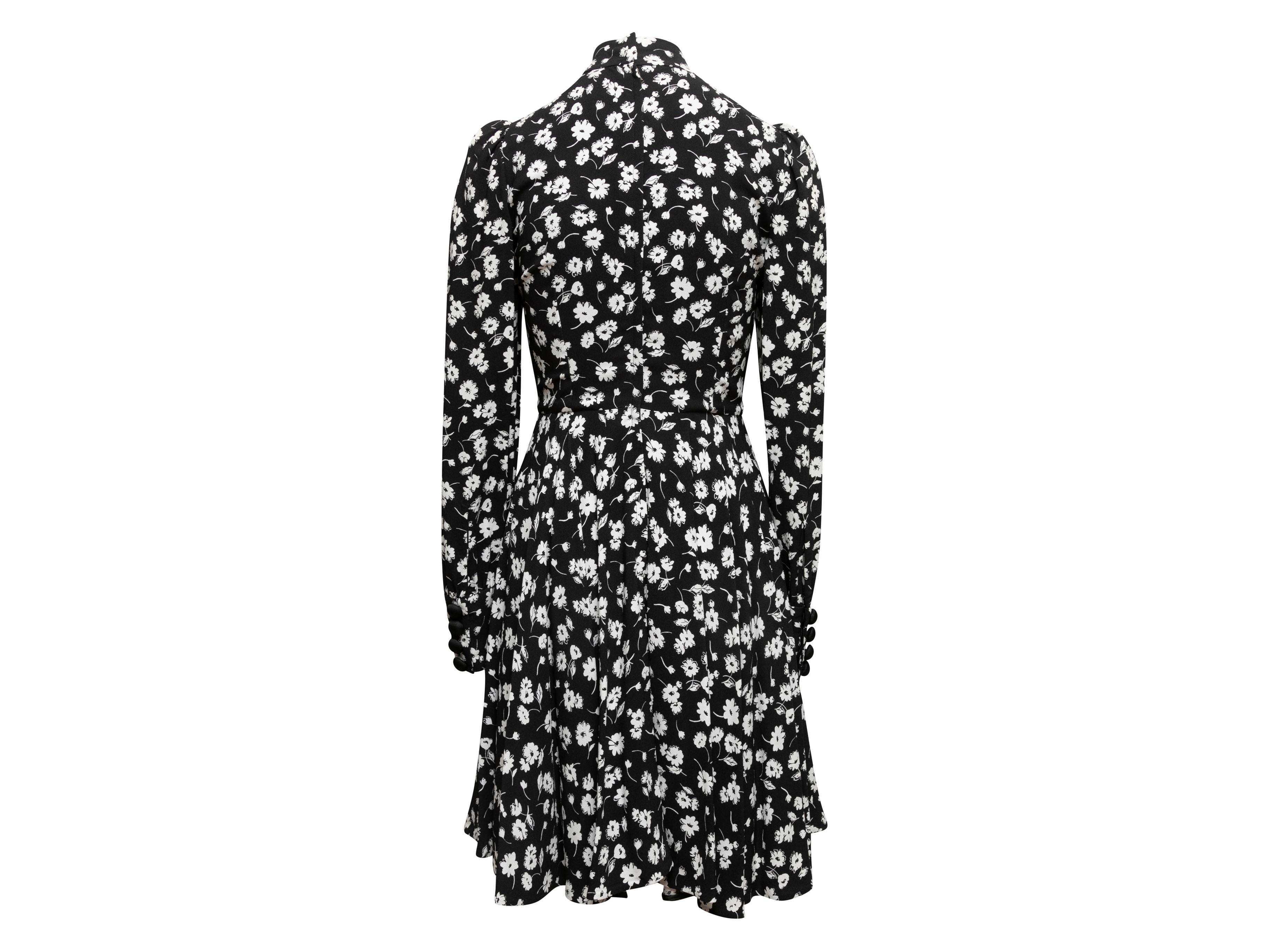 Black & White Dolce & Gabbana Floral Print Long Sleeve Dress In Excellent Condition For Sale In New York, NY