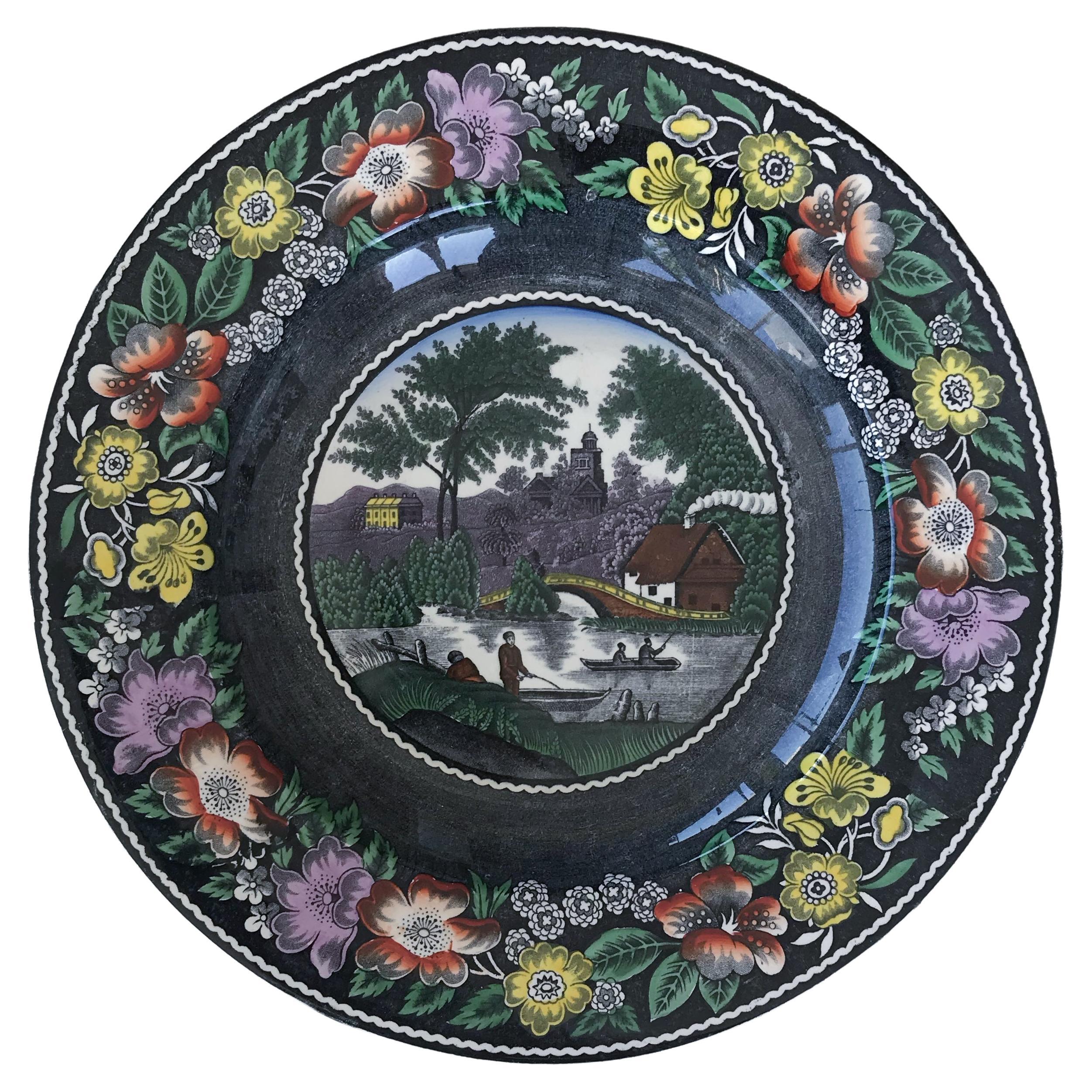 Black & White Dutch platter with hand painted details For Sale