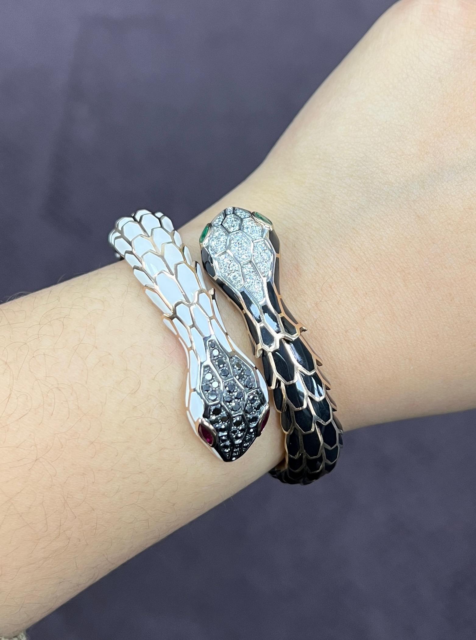 Black & White Enamel Diamond Wrap Bracelet For Sale 3