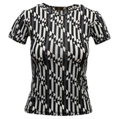 Schwarz-weißes Fendi Op Art Kurzarm-T-Shirt mit Logodruck in Schwarz & Weiß Größe IT 42