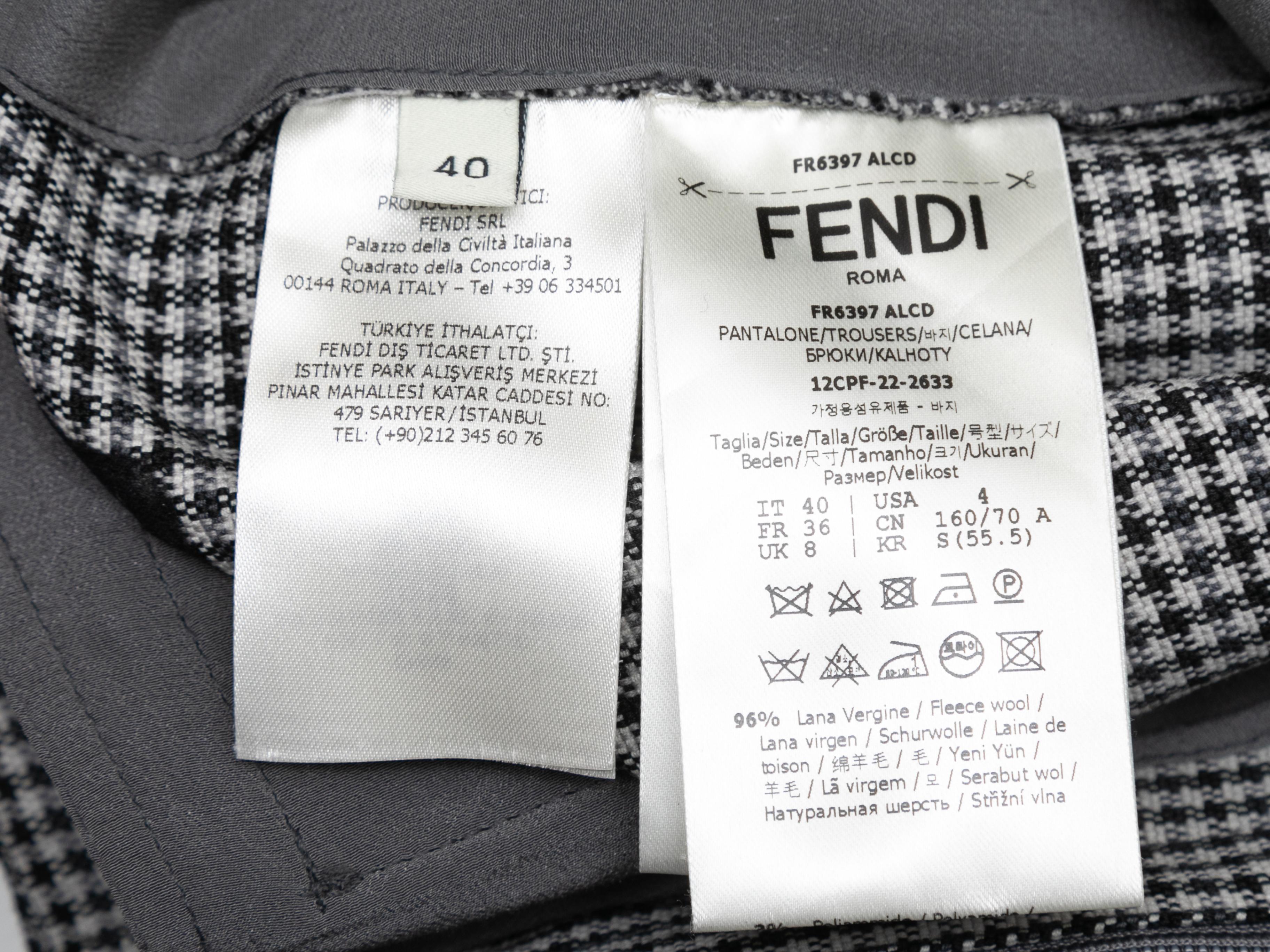 Women's Black & White Fendi Virgin Wool Houndstooth Trousers Size IT 40