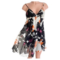 Black White Floral Print Silk Georgette Flirty Mini Dress NWT Flora Kung