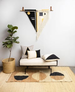 Black + White Fringe Hand Embroidered Geometric Modern Tapestry Wall Hanging