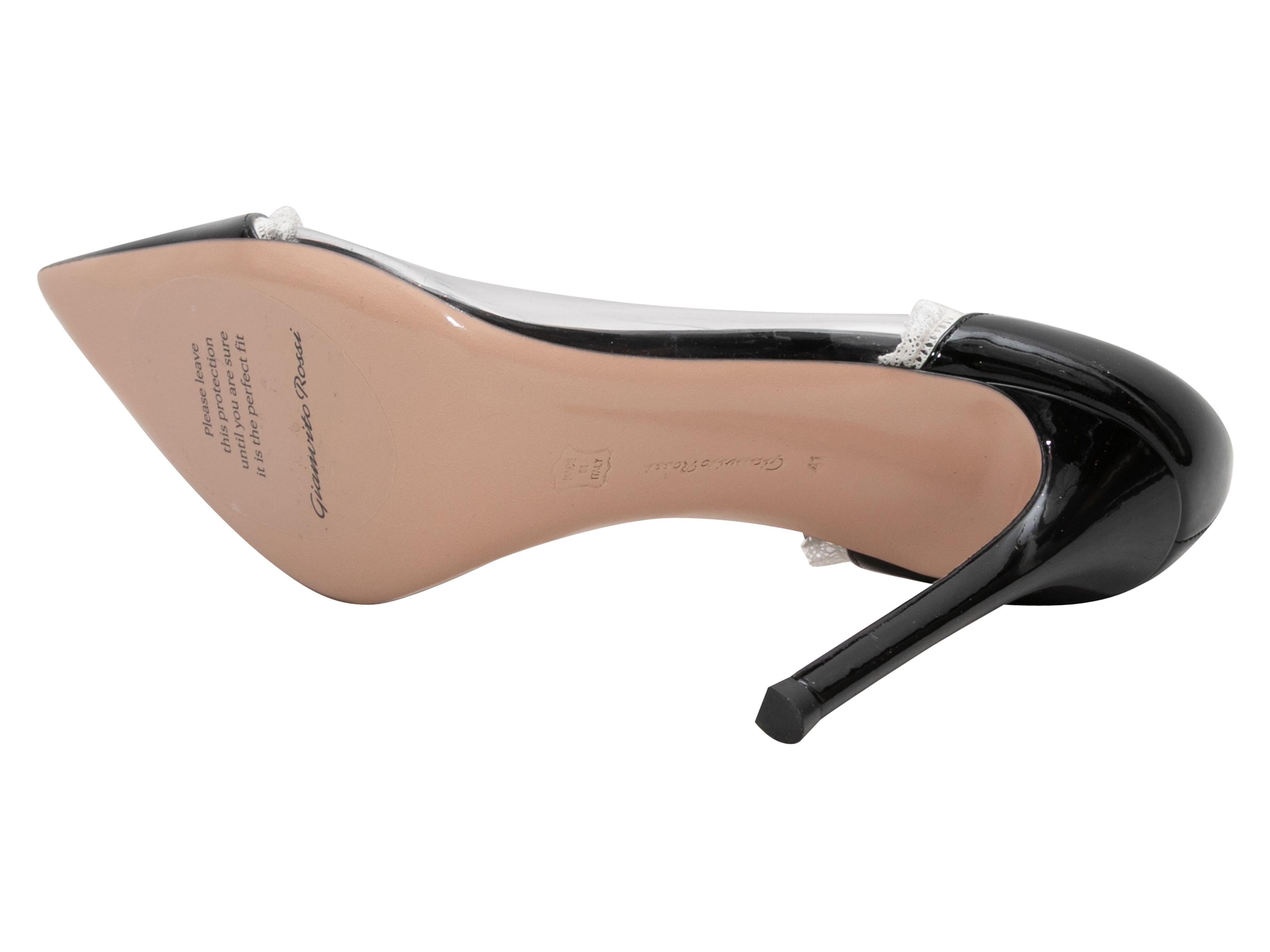 Women's Black & White Gianvito Rossi Patent Pointed-Toe Pumps Size 41 For Sale