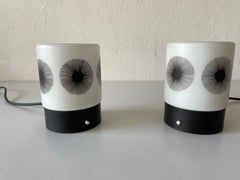 Black-White Glass and Plastic Pair of Bedside Lamps by ERCO, 1970s, Germany