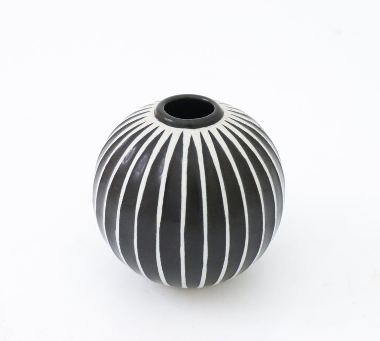 Black and White Round Globe Vase Domino, Stig Lindberg, Gustavsberg