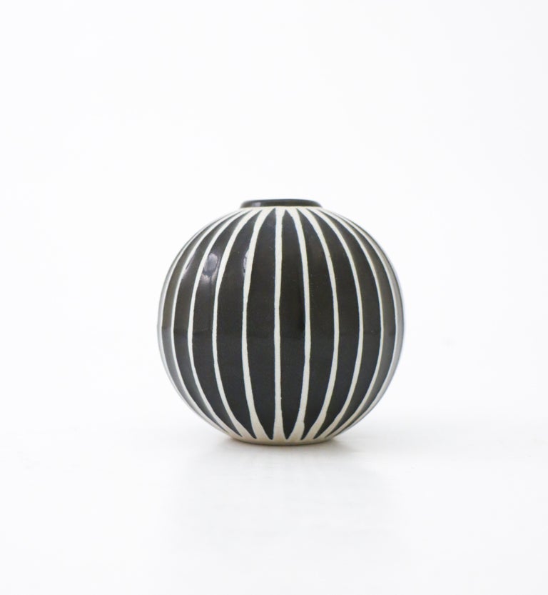 Black and White Round Globe Vase Domino, Stig Lindberg, Gustavsberg