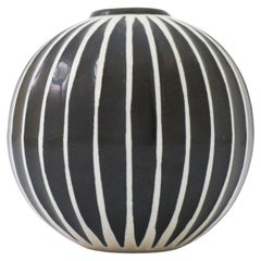 Black & White Round Globe Vase Domino, Stig Lindberg, Gustavsberg, 1950s