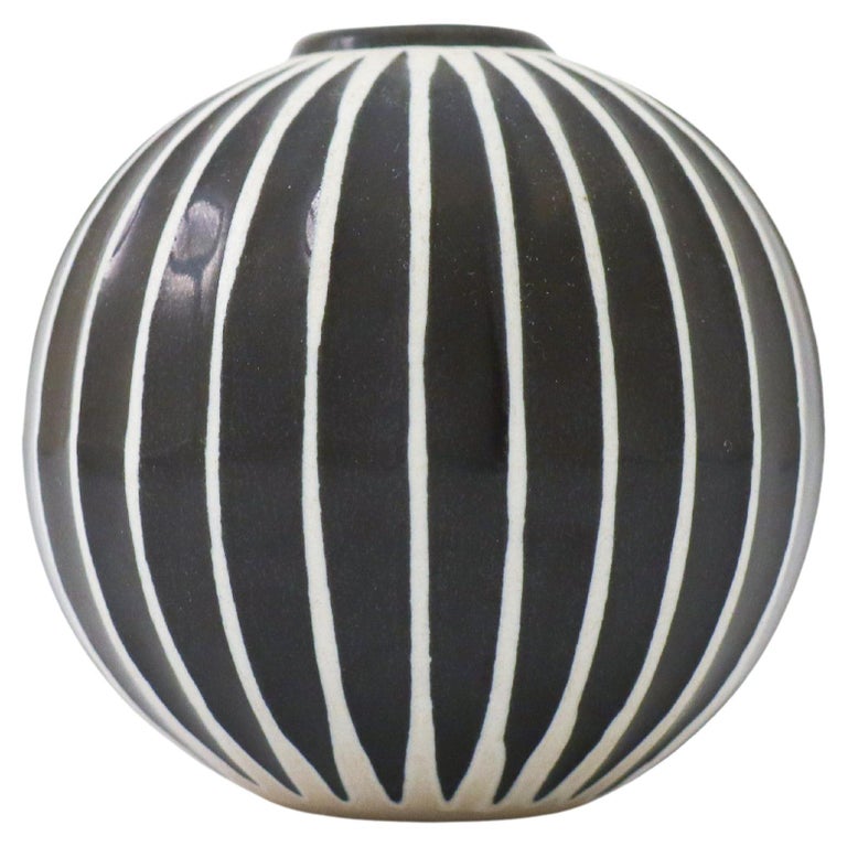 Black and White Round Globe Vase Domino, Stig Lindberg, Gustavsberg