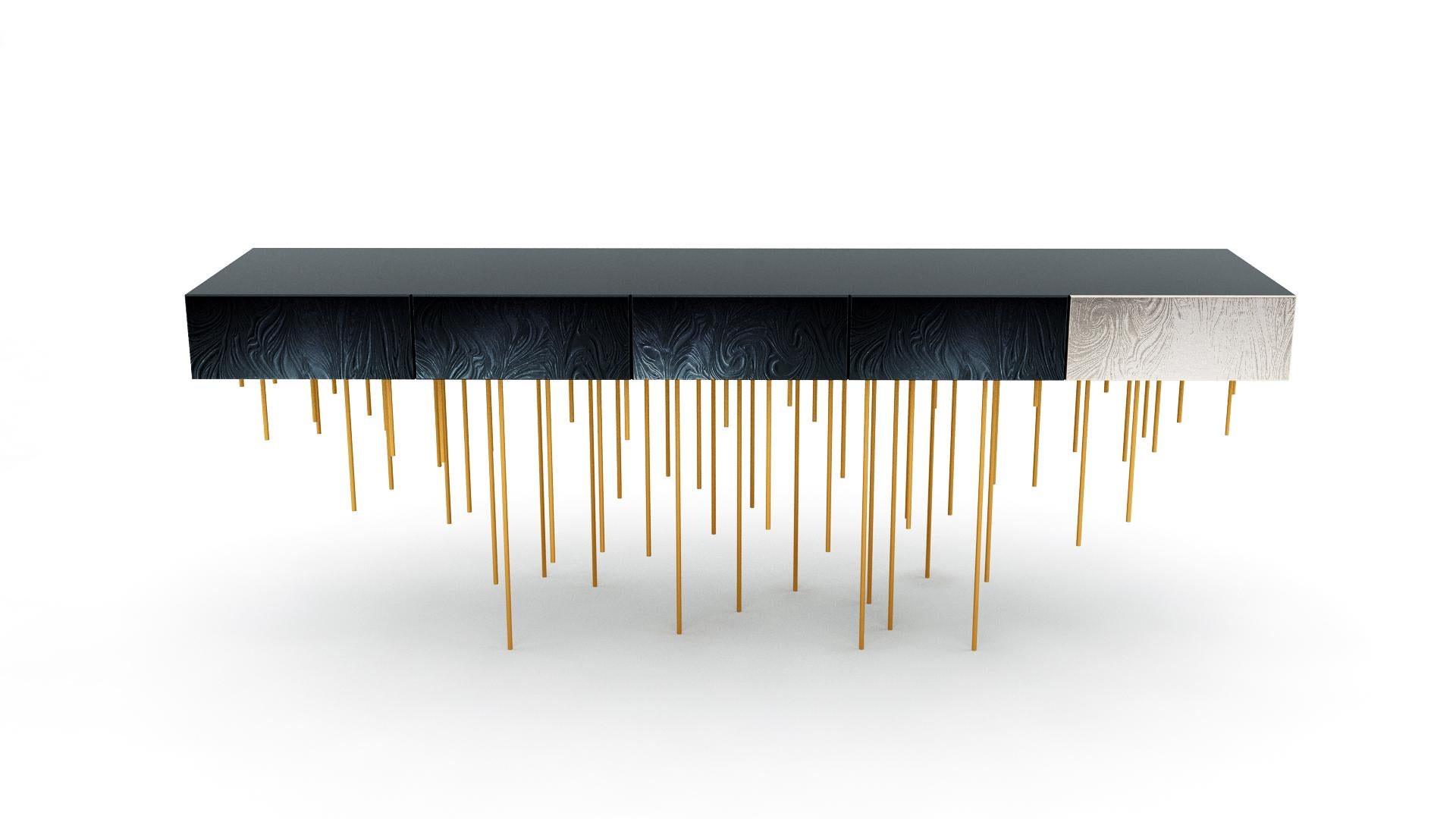 Industriel Noir Blanc Or Design/One sans tache  Acier  Table console en vente